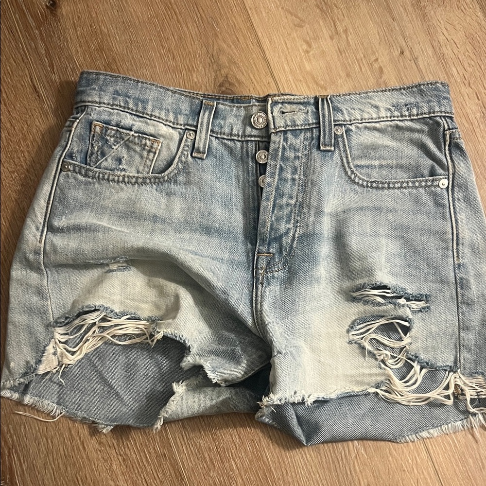 7 For All Mankind Light Blue Distressed Jean Shorts